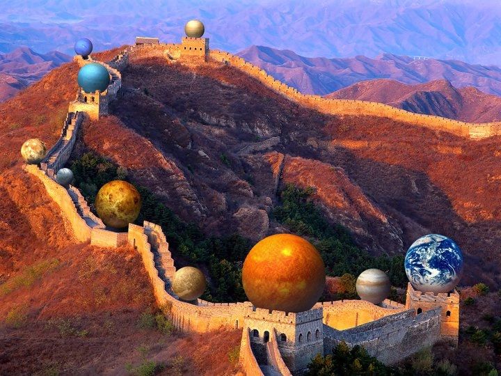 The Planets installation near the Great Wall of China