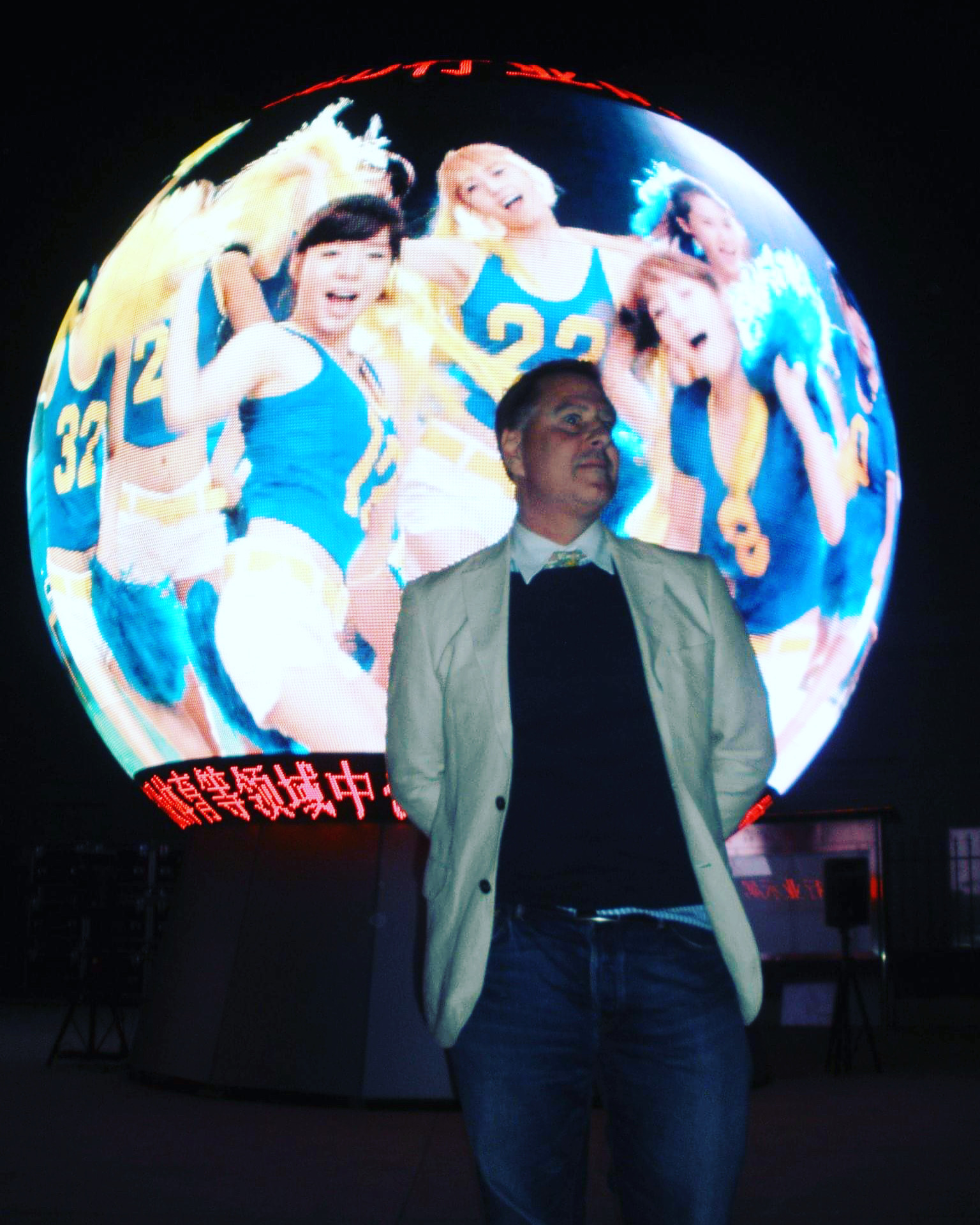 Matthew Joscelyne with a large LED spherical display