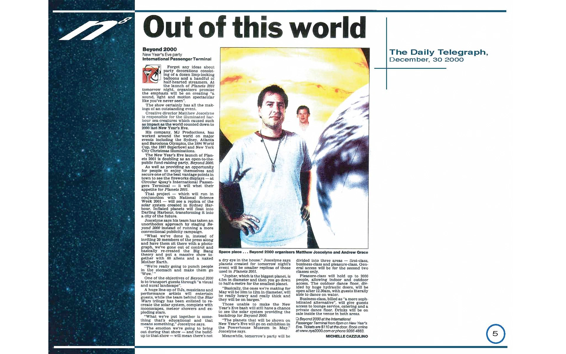 Daily Telegraph Out of this world feature on Beyond 2000 and Planets 2001